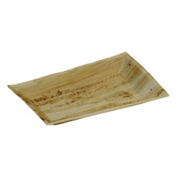 Une belle assiette rectangle en feuille de palmier de 25 par 12 cm.