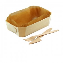 Barquette Snacking et Cuisson Bois 185*115*55mm